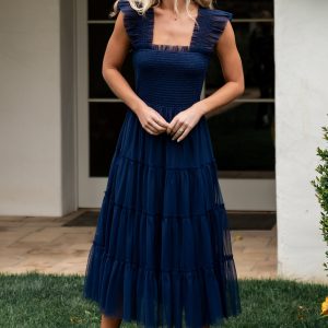 Emma Smocked Tulle Dress | Navy