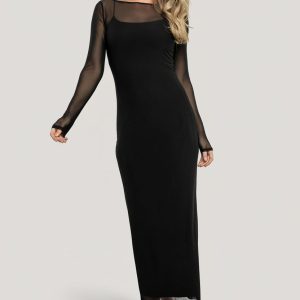Darya Mesh Midi Dress | Black