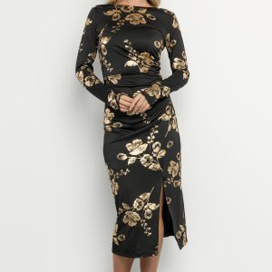 Valeria Midi Dress | Black + Gold