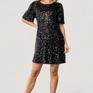 Asta Sequin Shift Dress | Black
