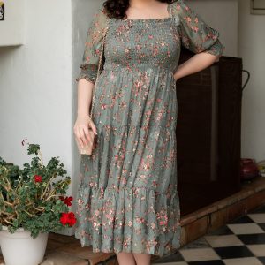 Fabian Jacquard Midi Dress | Eucalyptus + Pink
