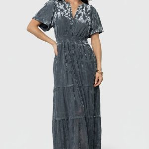 Bronwyn Velvet Dress | Dusty Blue