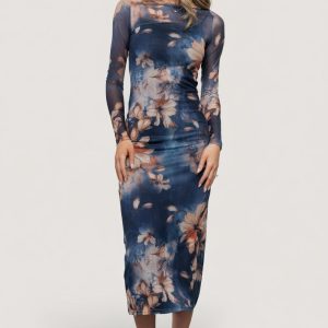 Darya Mesh Midi Dress | Navy Floral