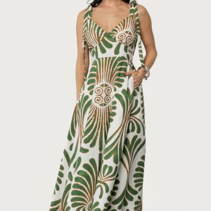 Camila Maxi Dress | Ivory + Green Print