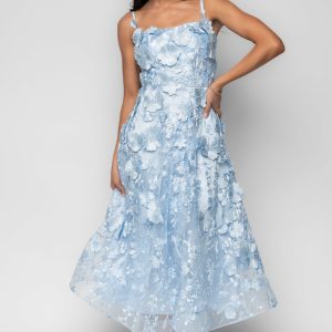 Soleil Floral Applique Midi Dress | Light Blue
