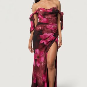 Allegra Off Shoulder Maxi Dress | Berry Rouge Floral