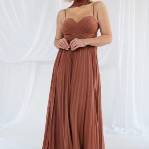 Georgina Pleated Maxi Dress | Rosy Brown