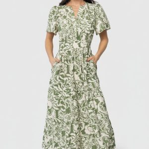 Aventura Midi Dress | Green Print