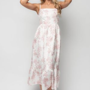 Cherie Jacquard Dress | Off White + Pink Floral
