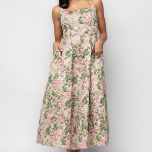 Antoinette Embossed Midi Dress | Champagne Multi Floral