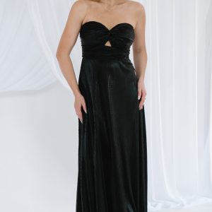 Seraphine Pleated Strapless Gown | Black