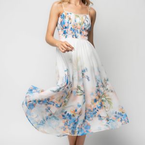 Marceline Midi Dress | White + Blue Floral