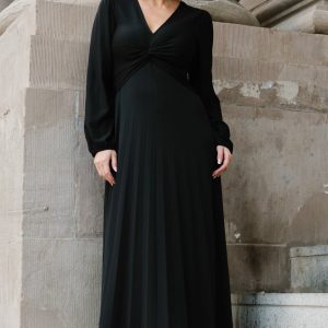 Lynda Pleated Midi Dress | Black
