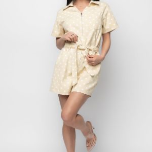 Korra Zip Up Romper | Light Yellow + White