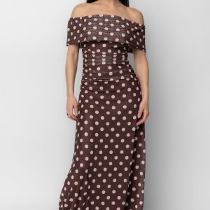 Maisie Off Shoulder Maxi Dress | Chocolate + Blush