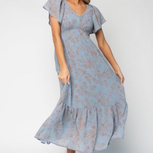 Monica Smocked Dress | Dusty Blue + Terracotta