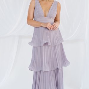 Saphira Tiered Pleated Maxi Dress | Lavender