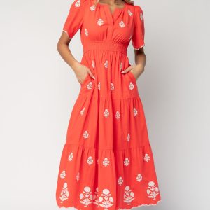 Delilah Embroidered Maxi Dress | Red