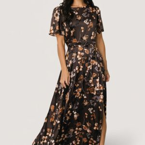 Agnes Satin Maxi Dress | Brown Floral