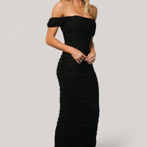 Alessandra Mesh Midi Dress | Black