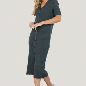 Alicia Ribbed Midi Dress | Dusty Jade