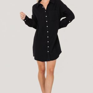Andres Button Shirt Dress | Black