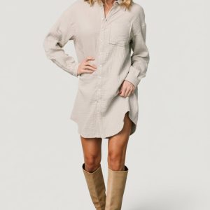 Andres Button Shirt Dress | Light Sage