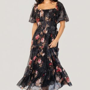 Annabeth Midi Dress | Black Floral