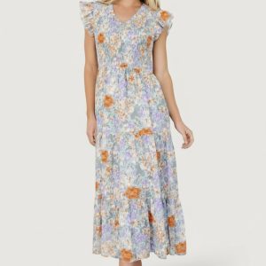 Arla Smocked Maxi Dress | Light Blue Floral