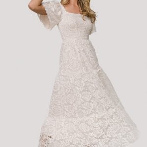 Aspen Smocked Lace Maxi Dress | Off White