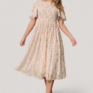 Bailey Smocked Midi Dress | Ivory + Golden Floral
