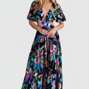 Bastina Open Back Maxi Dress | Black Print