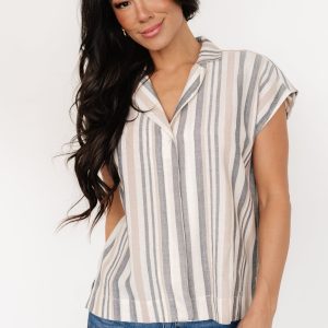 Beckett Button Top | Natural Multi Stripe