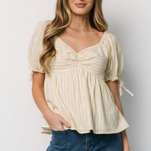 Betsy Peplum Top | Yellow + White Stripe