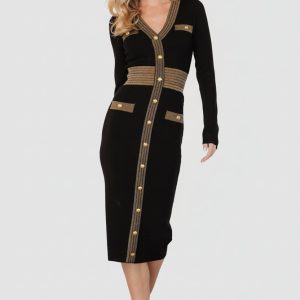 Birgitta Ribbed Sweater Dress | Black + Gold