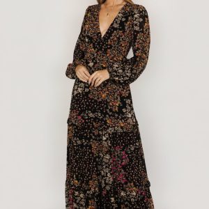 Bowman Deep V Maxi Dress | Black Multi