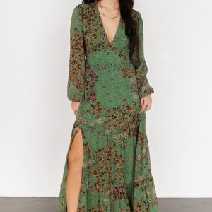 Bowman Deep V Maxi Dress | Green Multi