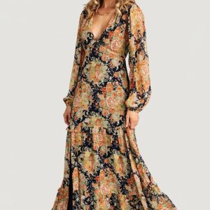 Bowman Deep V Maxi Dress | Navy Floral