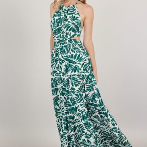 Brett Halter Maxi Dress | Palm Green Print