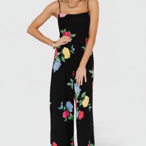 Brooklyn Wide Leg Jumpsuit | Black Floral