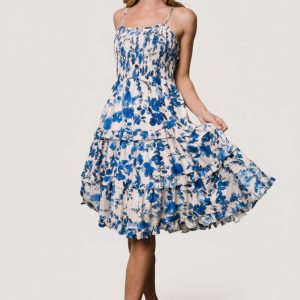 Calina Midi Dress | Ivory + Blue Floral