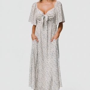 Carah Tie Dress | Off White + Blue Floral