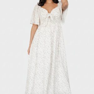 Carah Tie Dress | Off White + Gold Floral