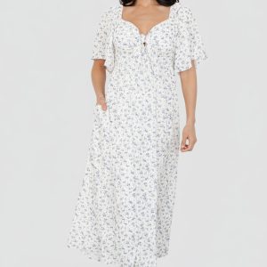 Carah Tie Dress | Off White + Lavender Floral