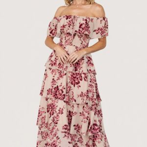 Carina Off Shoulder Maxi Dress | Nude + Rose