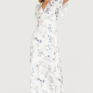 Carmen Maxi Dress | Off White + Blue Floral