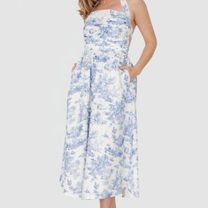 Carolyn Halter Midi Dress | White + Blue