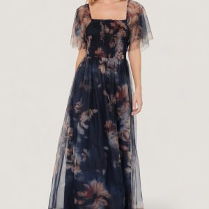 Cassandra Tulle Maxi Dress | Dark Blue Floral