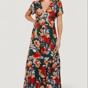 Cassie Short Sleeve Dress | Dark Green Floral