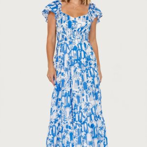 Catira Maxi Dress | Blue + White